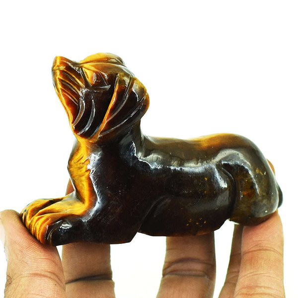 gemsmore:Artisian Tiger Eye Hand Carved Genuine Crystal Gemstone Carving Dog