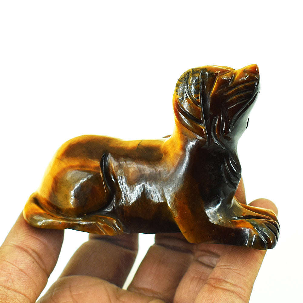 gemsmore:Artisian Tiger Eye Hand Carved Genuine Crystal Gemstone Carving Dog