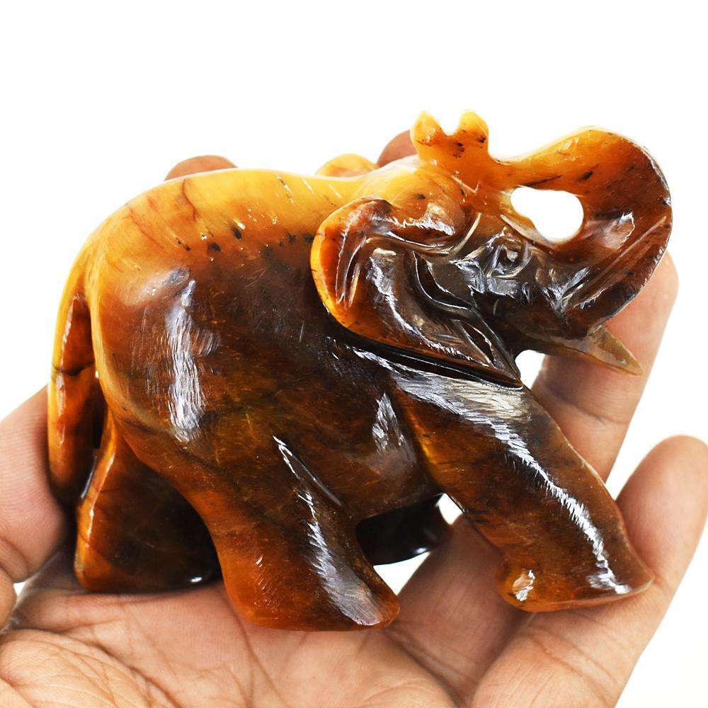 gemsmore:Artisian Tiger Eye Hand Carved Genuine Crystal Gemstone Carving Elephant