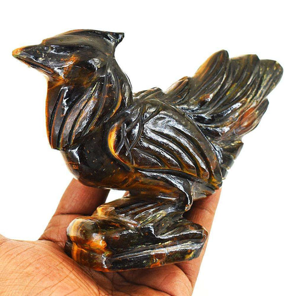 gemsmore:Artisian Tiger Eye Hand Carved Genuine Crystal Gemstone Carving Hen