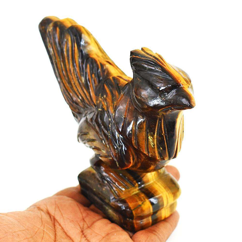 gemsmore:Artisian Tiger Eye Hand Carved Genuine Crystal Gemstone Carving Hen