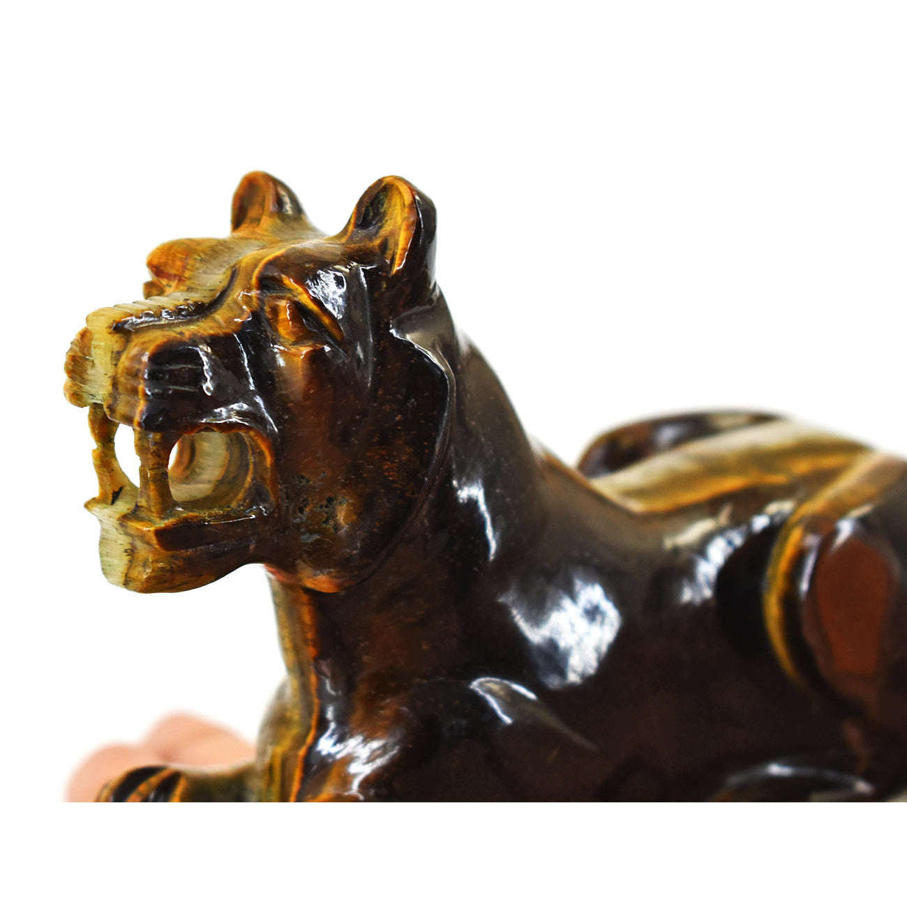 gemsmore:Artisian Tiger Eye  Hand Carved Genuine Crystal Gemstone Carving Lion