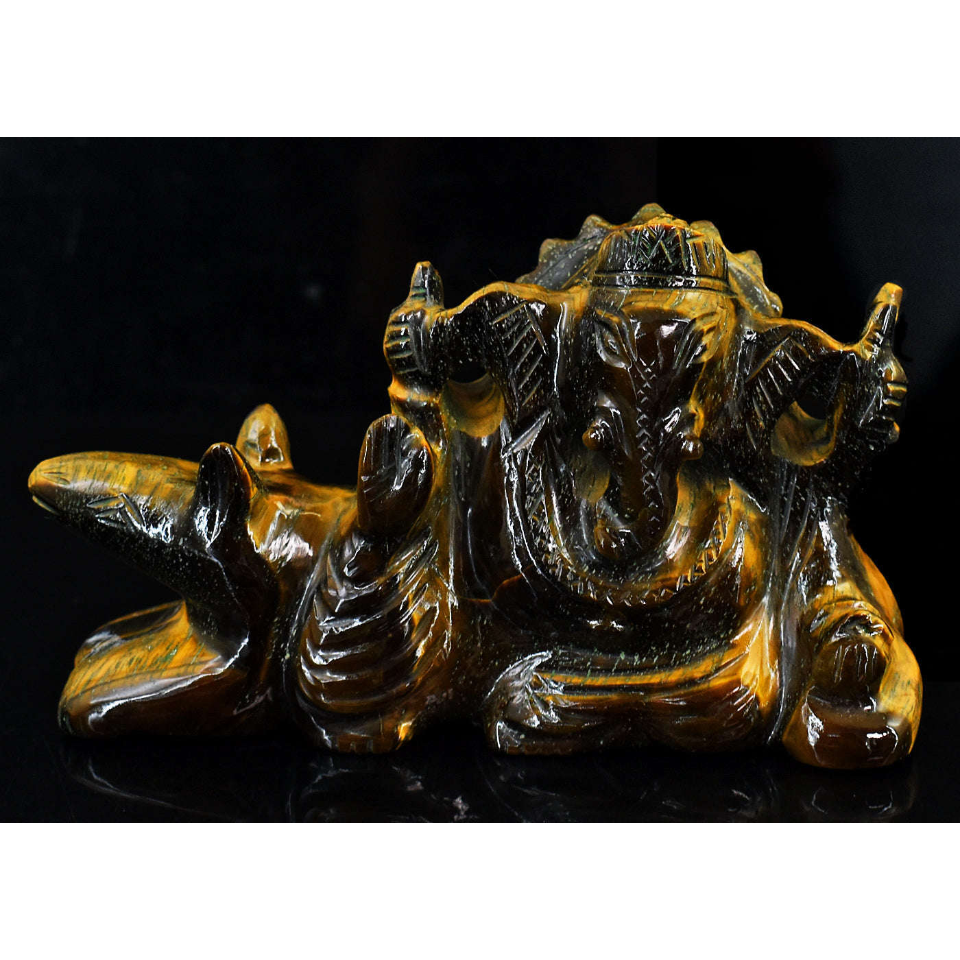 gemsmore:Artisian Tiger Eye Hand Carved Genuine Crystal Gemstone Carving Lord Ganesha