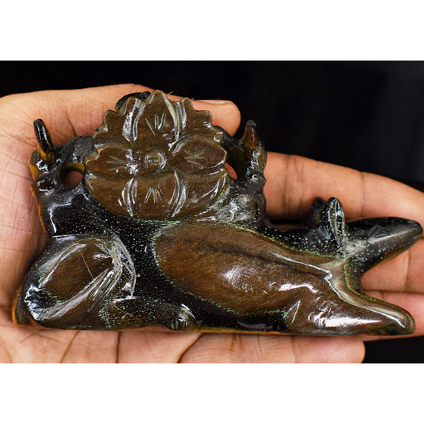 gemsmore:Artisian Tiger Eye Hand Carved Genuine Crystal Gemstone Carving Lord Ganesha