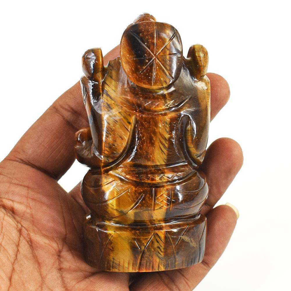 gemsmore:Artisian Tiger Eye Hand Carved Genuine Crystal Gemstone Carving Lord Ganesha