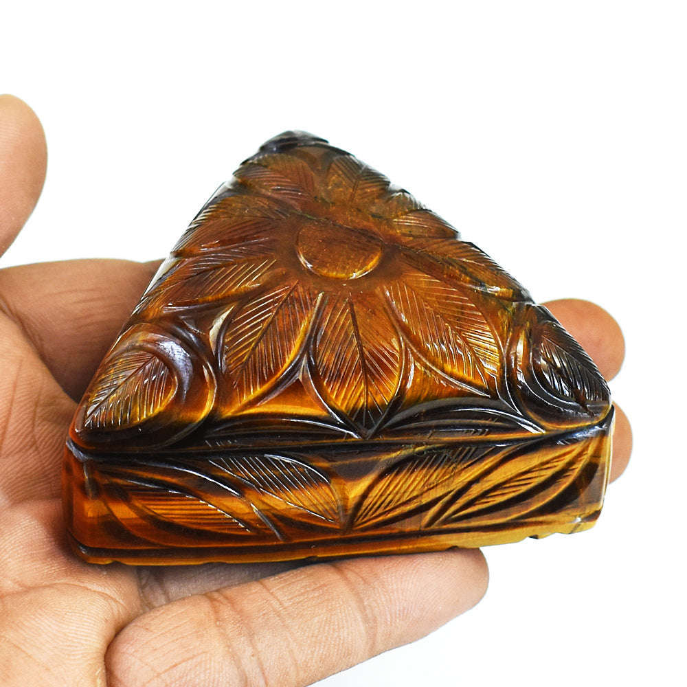 gemsmore:Artisian Tiger Eye Hand Carved Genuine Crystal Gemstone Carving Mughal Carved Gem