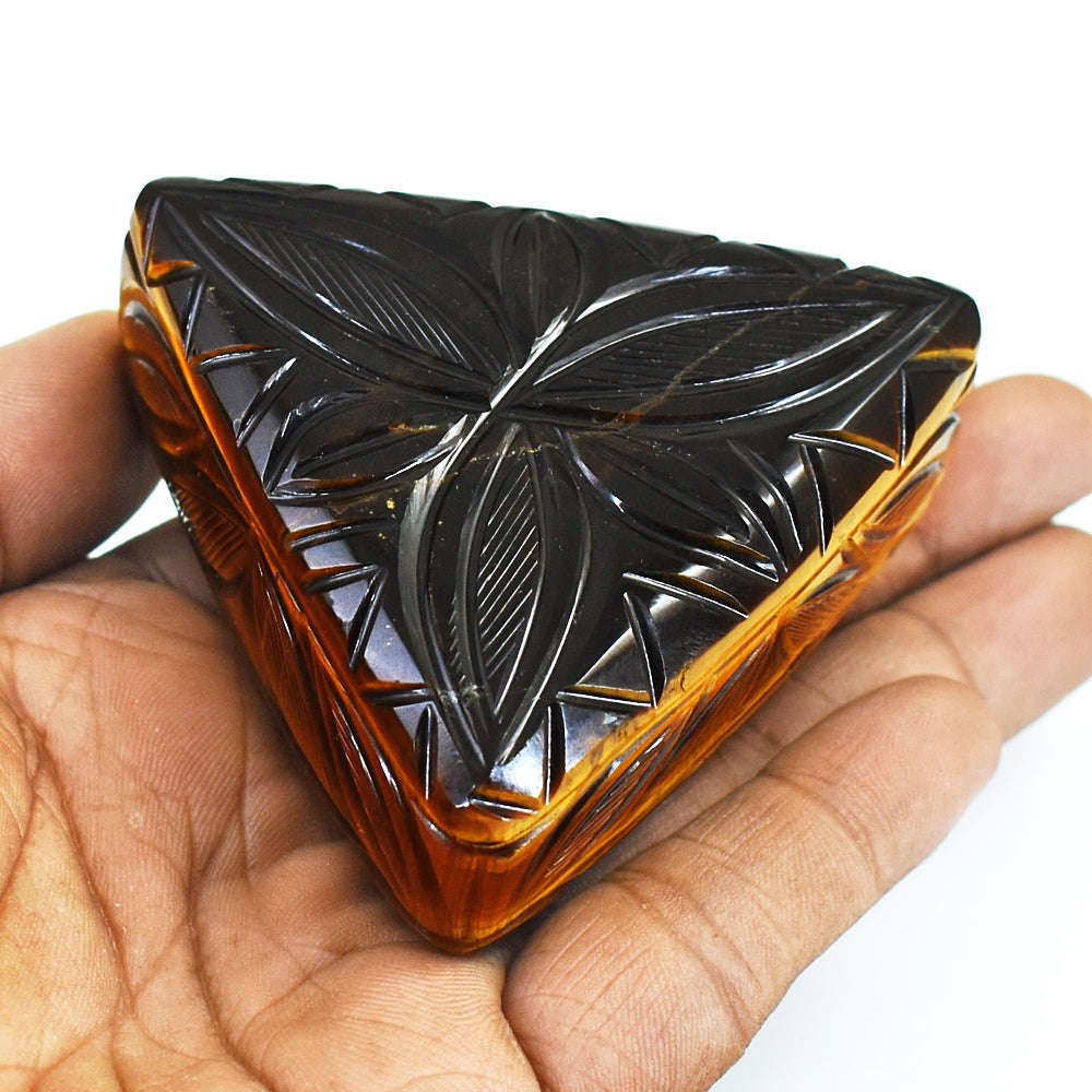 gemsmore:Artisian Tiger Eye Hand Carved Genuine Crystal Gemstone Carving Mughal Carved Gem