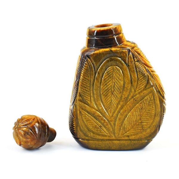 gemsmore:Artisian Tiger Eye Hand Carved Genuine Crystal Gemstone Carving Perfume Bottle