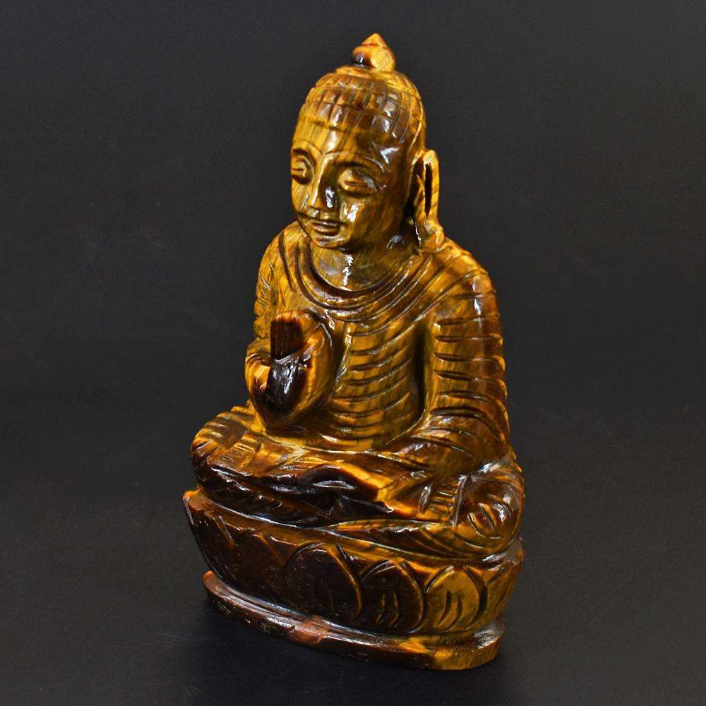 gemsmore:Artisian Tiger Eye Hand Carved Lord Buddha