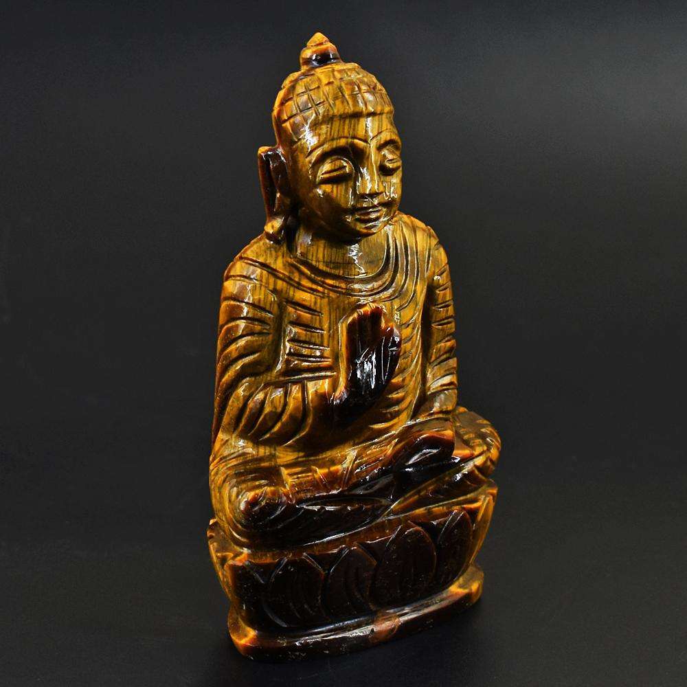 gemsmore:Artisian Tiger Eye Hand Carved Lord Buddha