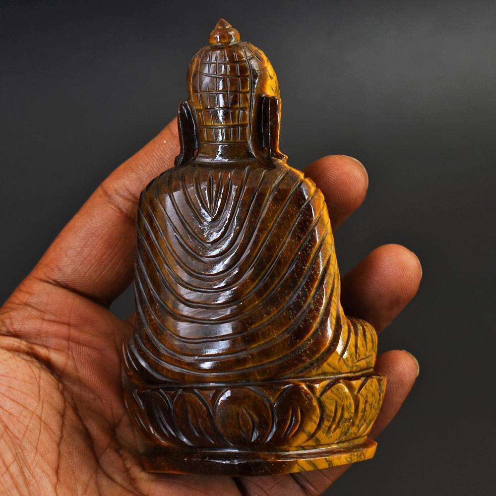 gemsmore:Artisian Tiger Eye Hand Carved Lord Buddha