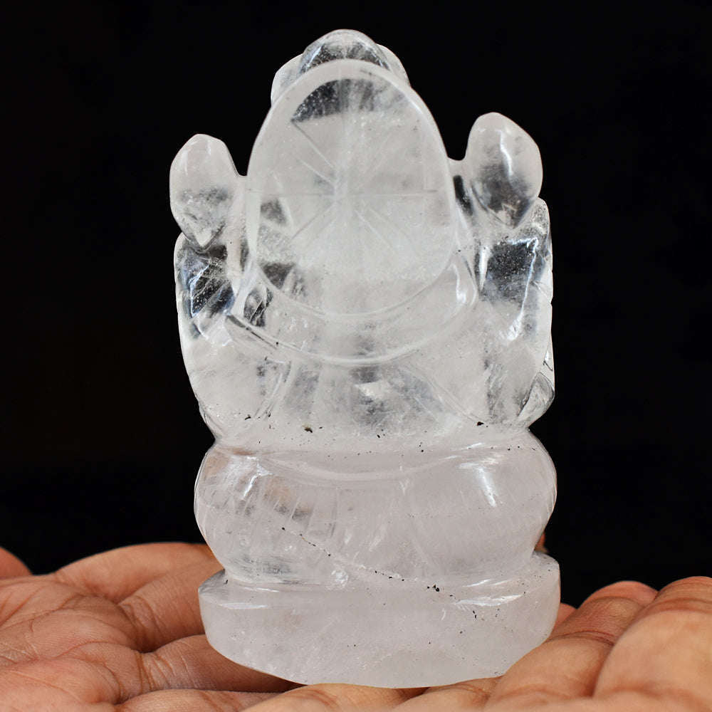 gemsmore:Artisian White Quartz Hand Carved Crystal Lord Ganesha Genuine Carving Gemstone