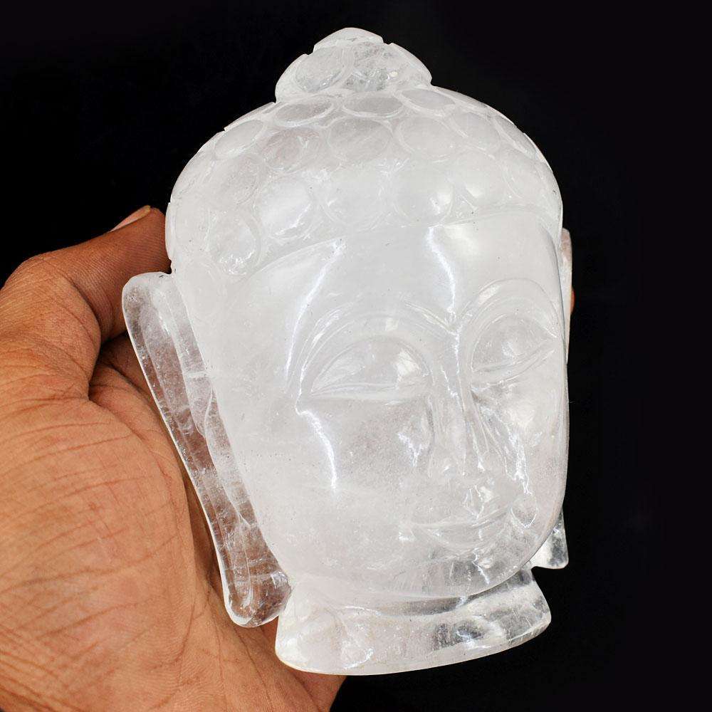 gemsmore:Artisian White Quartz Hand Carved Genuine Crystal Gemstone Carving Buddha Head