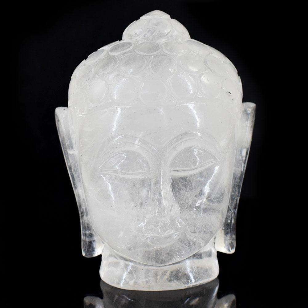 gemsmore:Artisian White Quartz Hand Carved Genuine Crystal Gemstone Carving Buddha Head