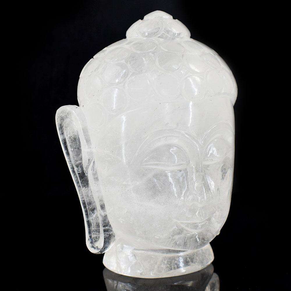 gemsmore:Artisian White Quartz Hand Carved Genuine Crystal Gemstone Carving Buddha Head
