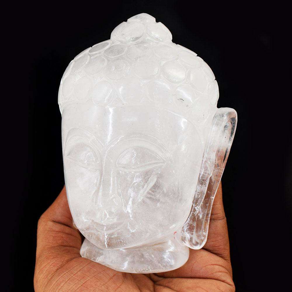 gemsmore:Artisian White Quartz Hand Carved Genuine Crystal Gemstone Carving Buddha Head