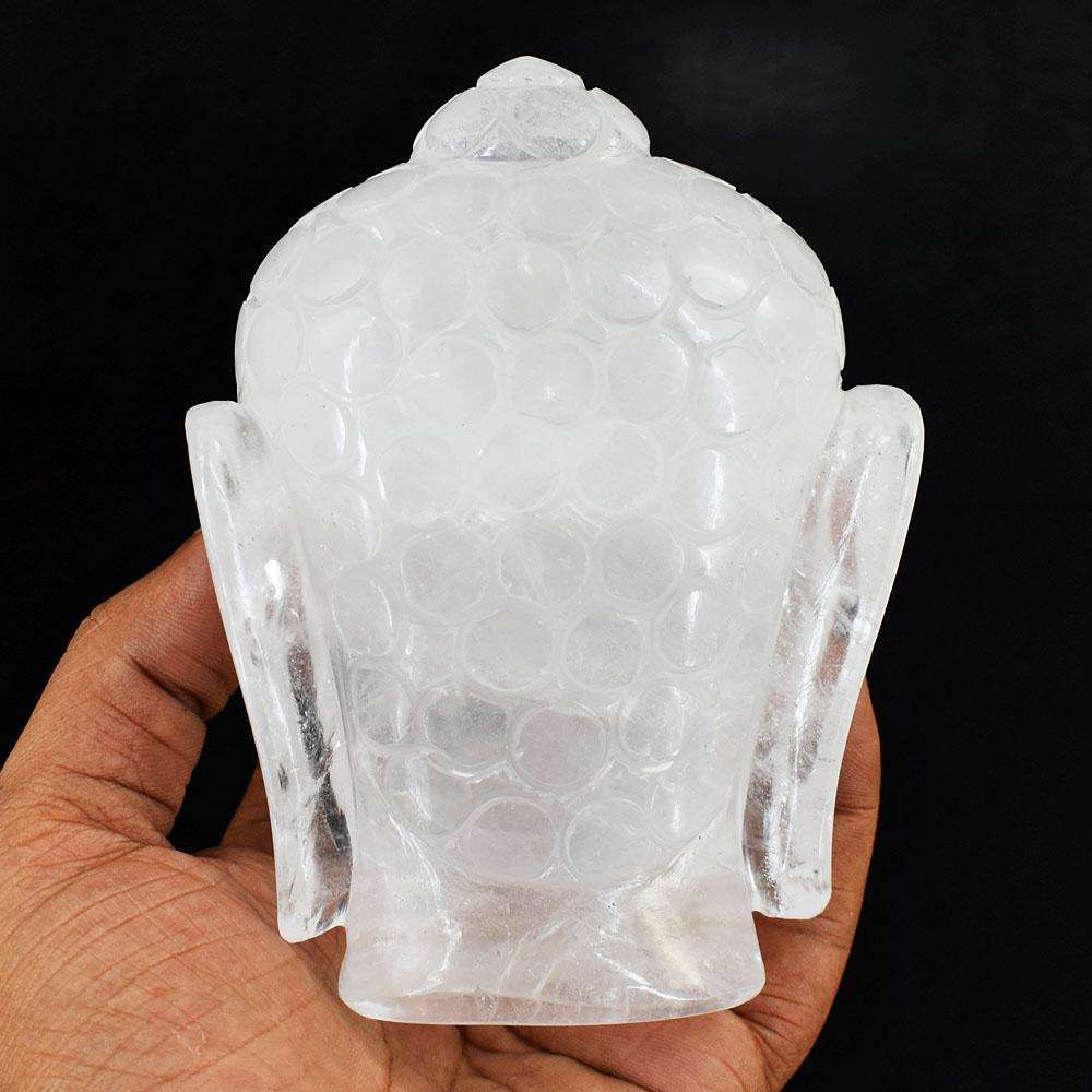 gemsmore:Artisian White Quartz Hand Carved Genuine Crystal Gemstone Carving Buddha Head