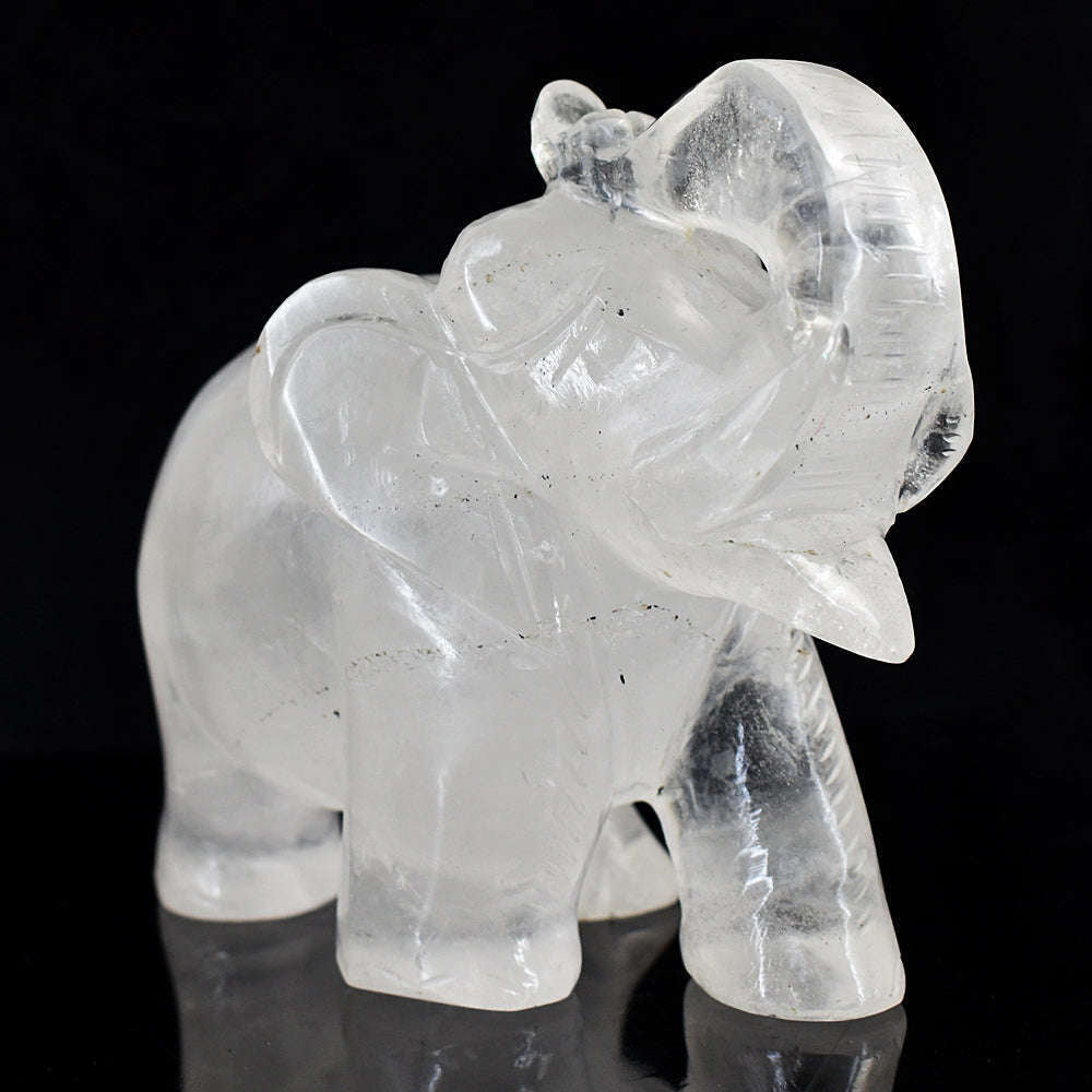 gemsmore:Artisian White Quartz  Hand Carved Genuine Crystal Gemstone Carving Elephant