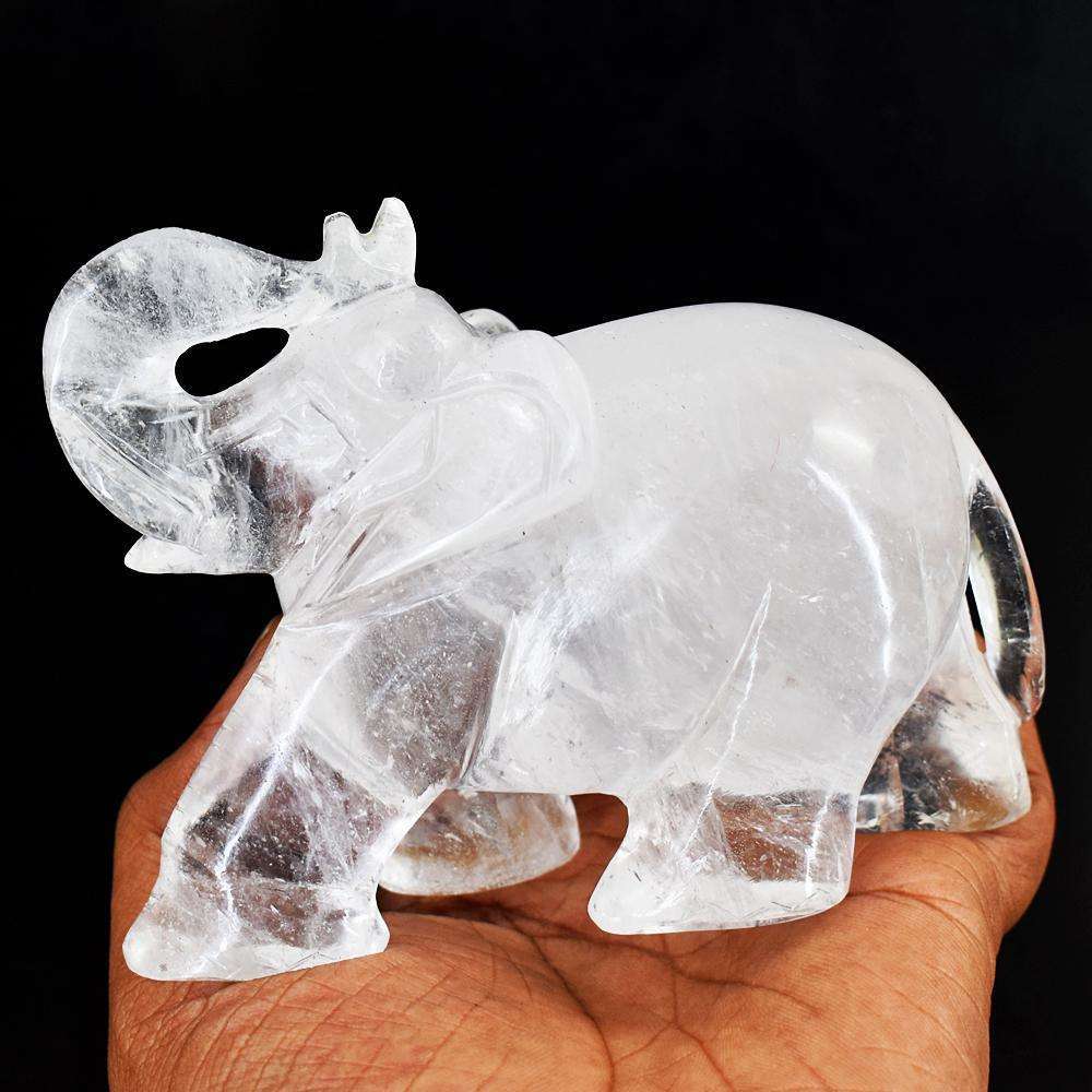 gemsmore:Artisian White Quartz Hand Carved Genuine Crystal Gemstone Carving Elephant