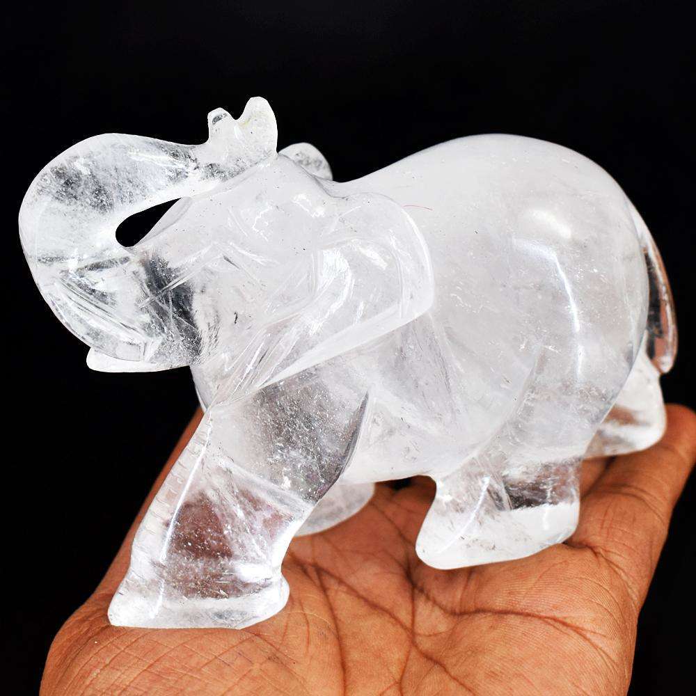 gemsmore:Artisian White Quartz Hand Carved Genuine Crystal Gemstone Carving Elephant