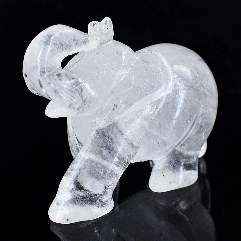 gemsmore:Artisian White Quartz Hand Carved Genuine Crystal Gemstone Carving Elephant