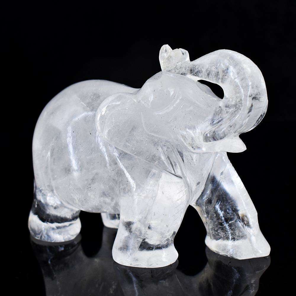 gemsmore:Artisian White Quartz Hand Carved Genuine Crystal Gemstone Carving Elephant