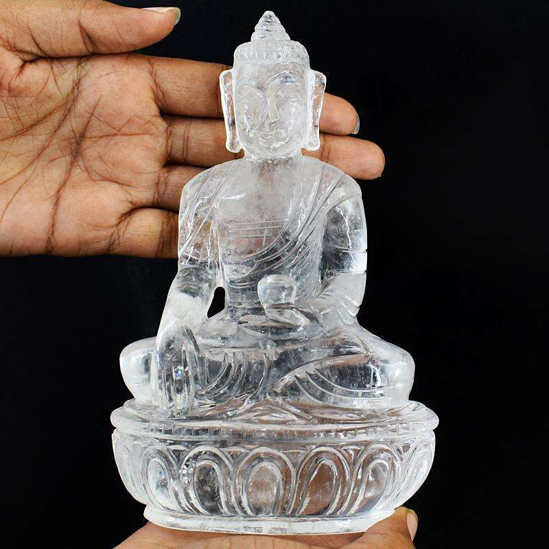 gemsmore:Artisian White Quartz Hand Carved Genuine Crystal Gemstone Carving Massive Lord Buddha