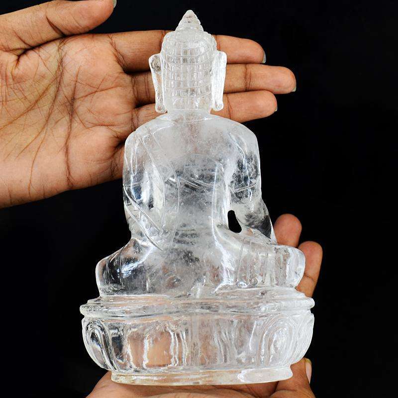 gemsmore:Artisian White Quartz Hand Carved Genuine Crystal Gemstone Carving Massive Lord Buddha