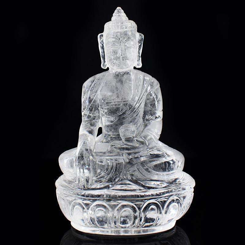 gemsmore:Artisian White Quartz Hand Carved Genuine Crystal Gemstone Carving Massive Lord Buddha