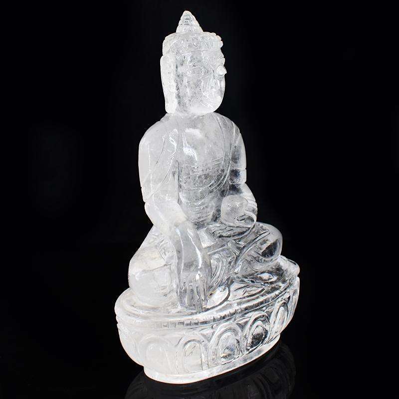 gemsmore:Artisian White Quartz Hand Carved Genuine Crystal Gemstone Carving Massive Lord Buddha