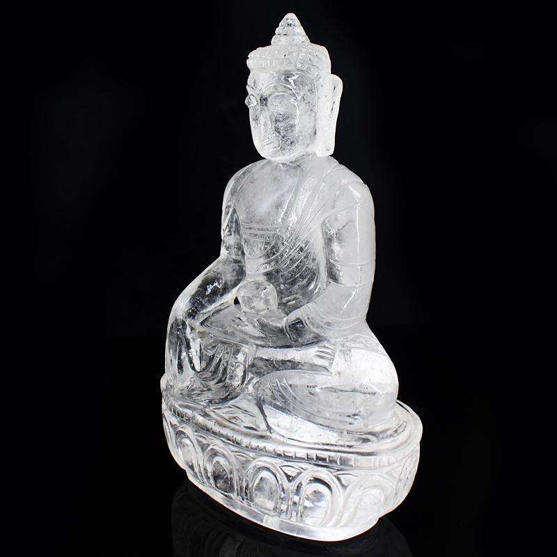 gemsmore:Artisian White Quartz Hand Carved Genuine Crystal Gemstone Carving Massive Lord Buddha