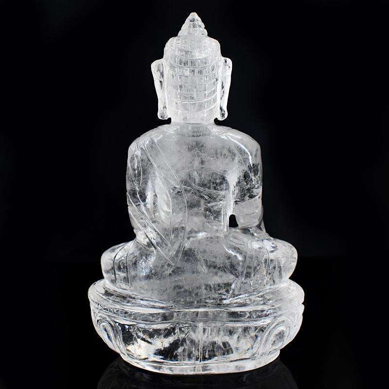 gemsmore:Artisian White Quartz Hand Carved Genuine Crystal Gemstone Carving Massive Lord Buddha