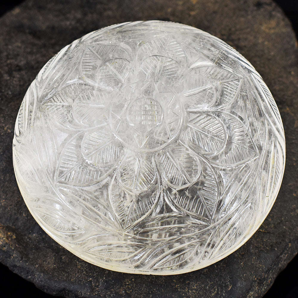 gemsmore:Artisian White Quartz Hand Carved Genuine Crystal Gemstone Carving Mughal Carved Gem