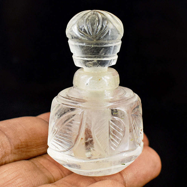 gemsmore:Artisian White Quartz   Hand Carved Genuine Crystal Gemstone Carving Perfume Bottle