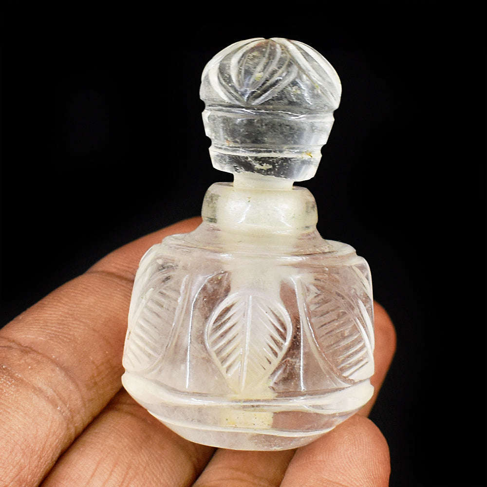 gemsmore:Artisian White Quartz   Hand Carved Genuine Crystal Gemstone Carving Perfume Bottle