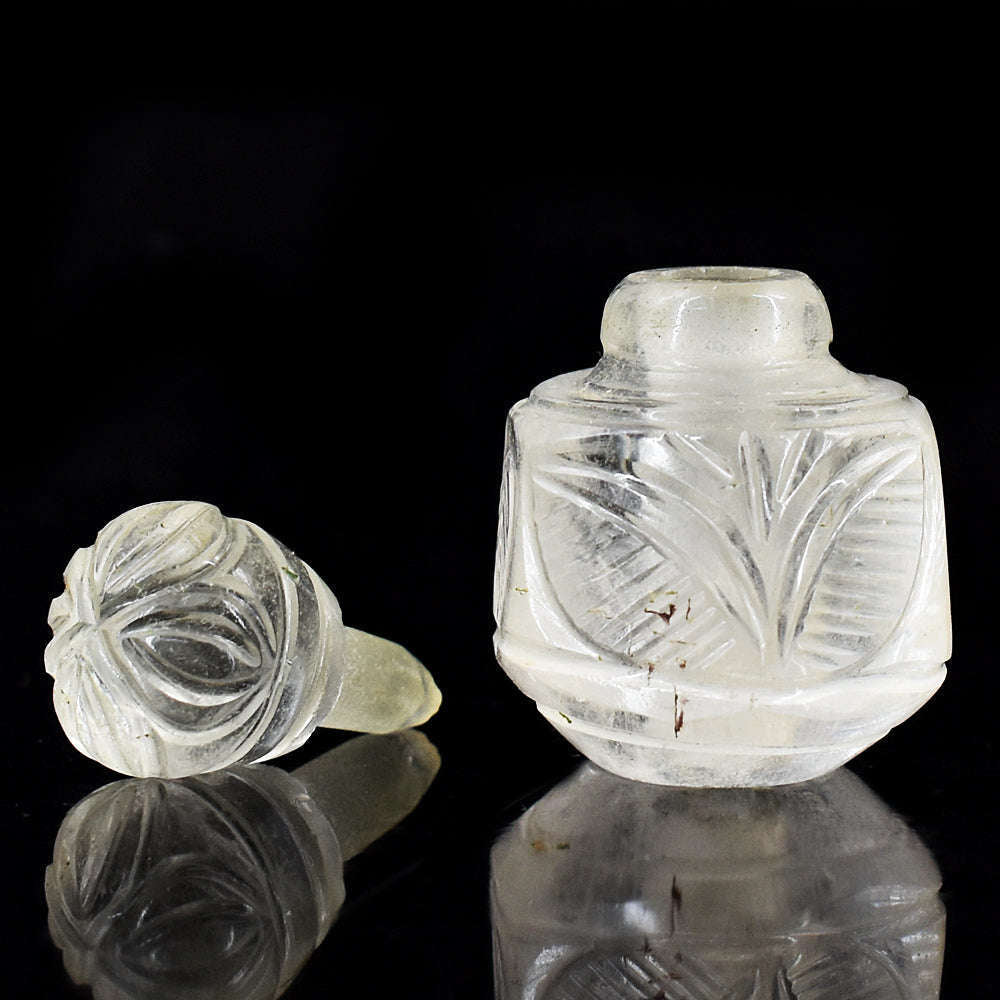 gemsmore:Artisian White Quartz   Hand Carved Genuine Crystal Gemstone Carving Perfume Bottle