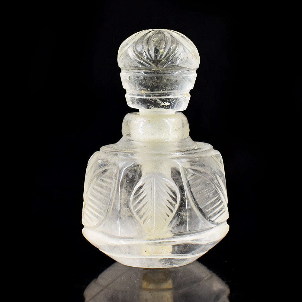 gemsmore:Artisian White Quartz   Hand Carved Genuine Crystal Gemstone Carving Perfume Bottle