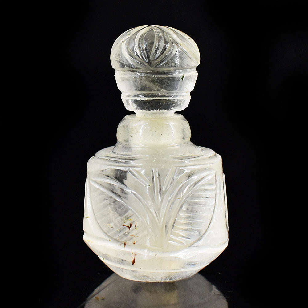 gemsmore:Artisian White Quartz   Hand Carved Genuine Crystal Gemstone Carving Perfume Bottle