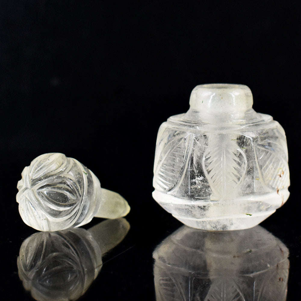 gemsmore:Artisian White Quartz   Hand Carved Genuine Crystal Gemstone Carving Perfume Bottle