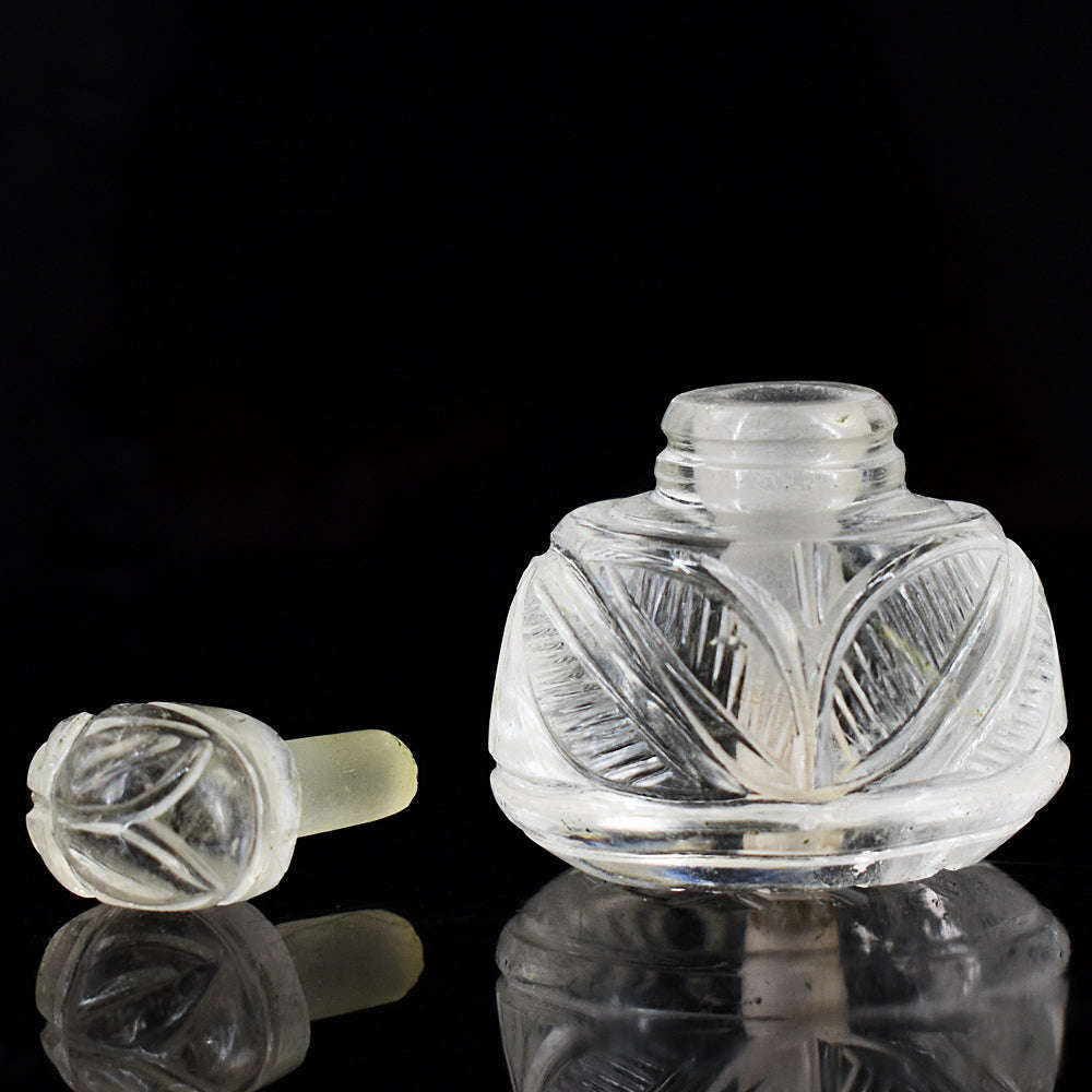 gemsmore:Artisian White Quartz  Hand Carved Genuine Crystal Gemstone Carving Perfume Bottle