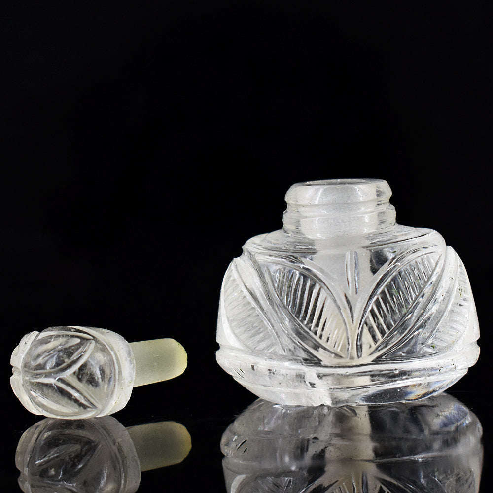 gemsmore:Artisian White Quartz  Hand Carved Genuine Crystal Gemstone Carving Perfume Bottle