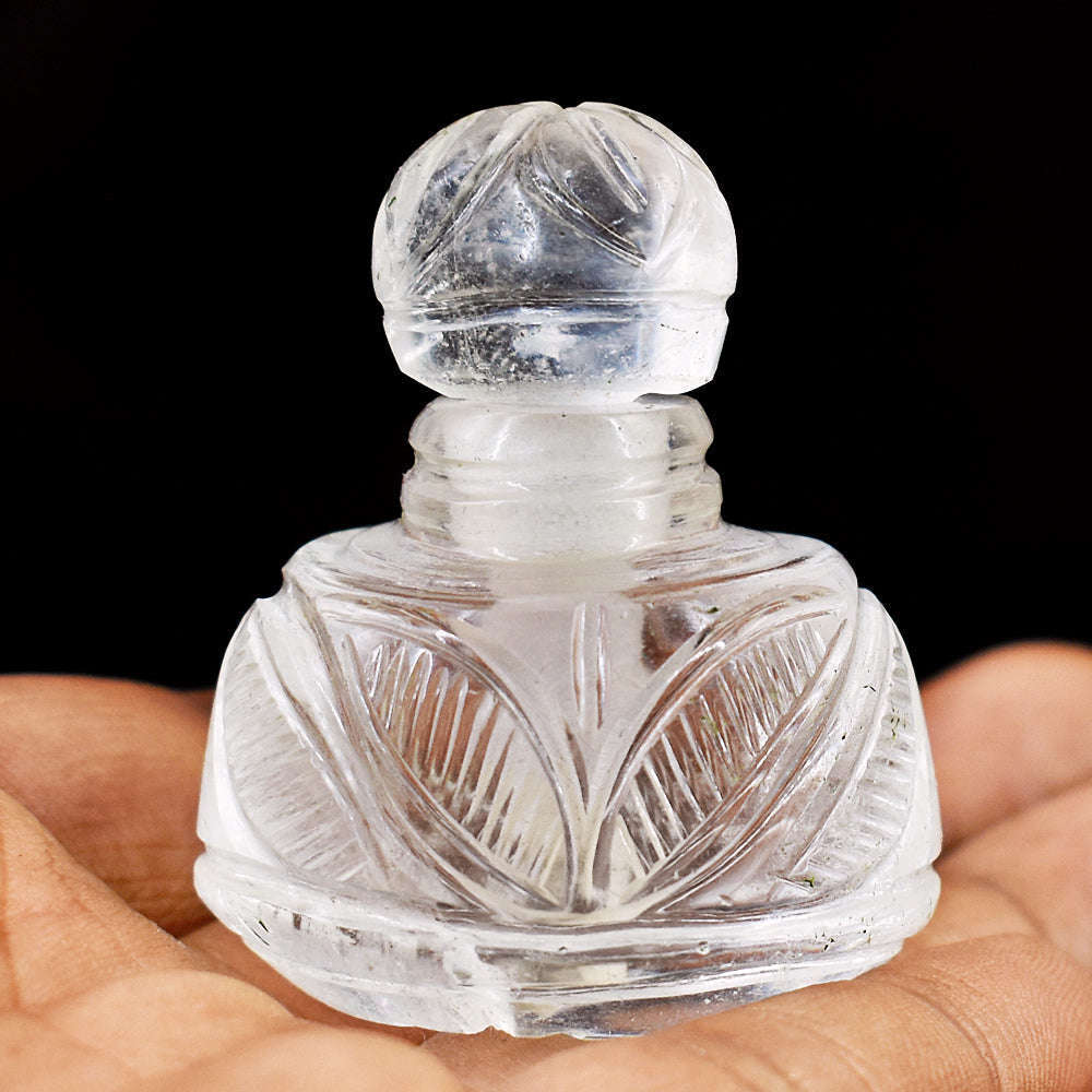 gemsmore:Artisian White Quartz  Hand Carved Genuine Crystal Gemstone Carving Perfume Bottle