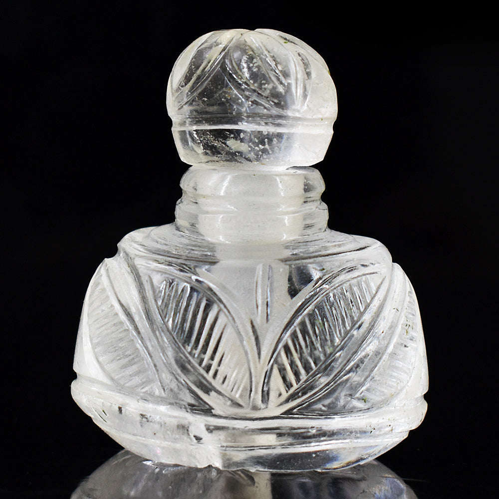 gemsmore:Artisian White Quartz  Hand Carved Genuine Crystal Gemstone Carving Perfume Bottle