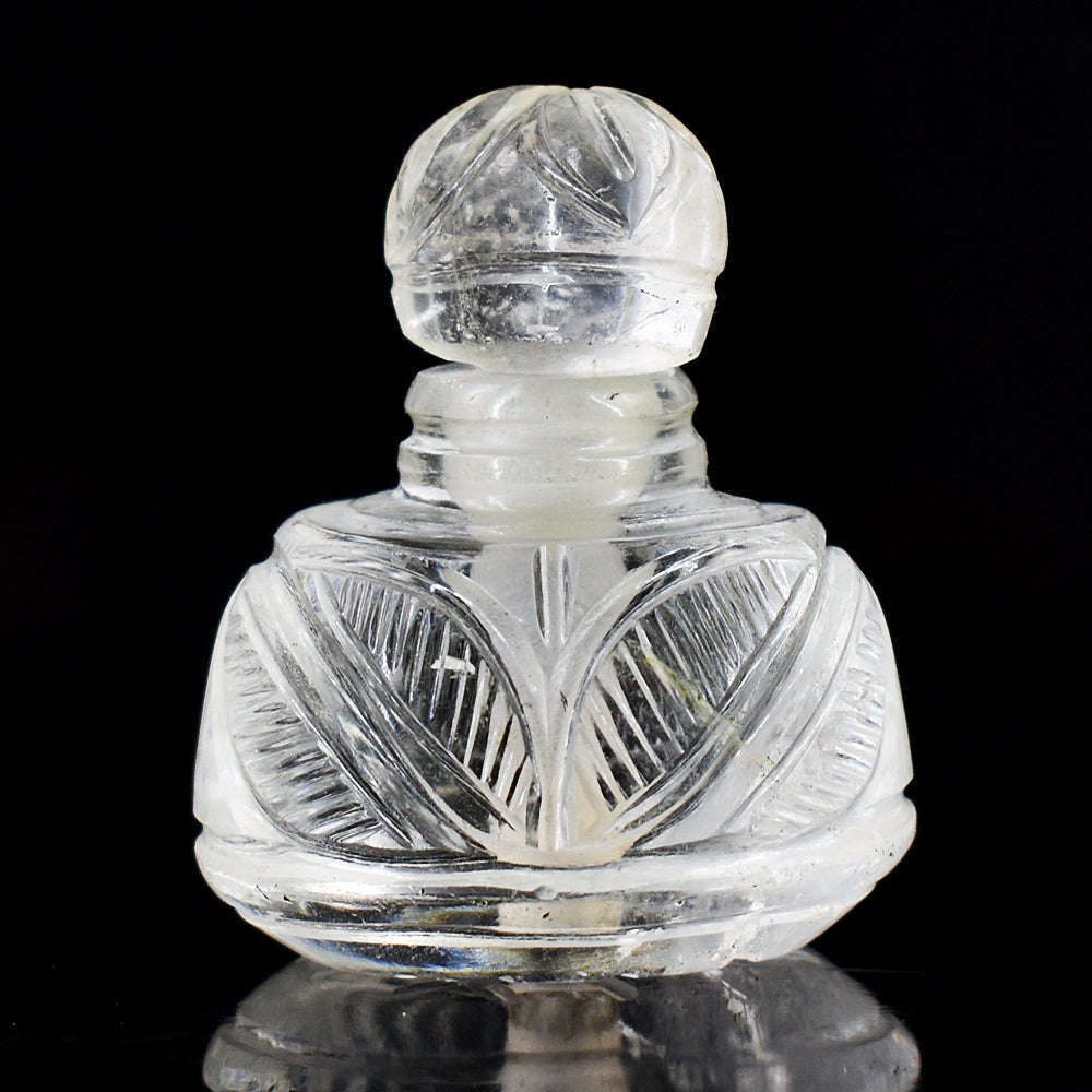 gemsmore:Artisian White Quartz  Hand Carved Genuine Crystal Gemstone Carving Perfume Bottle