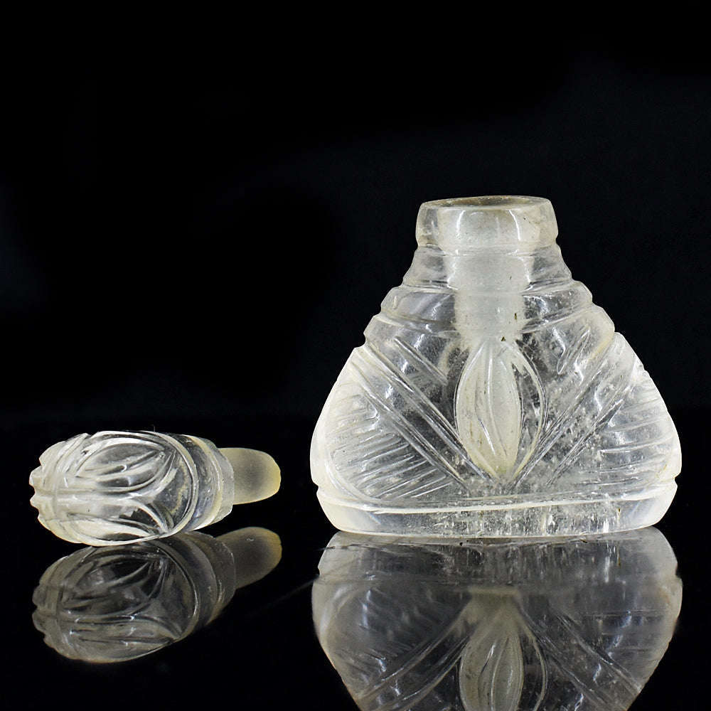 gemsmore:Artisian White Quartz  Hand Carved Genuine Crystal Gemstone Carving Perfume Bottle