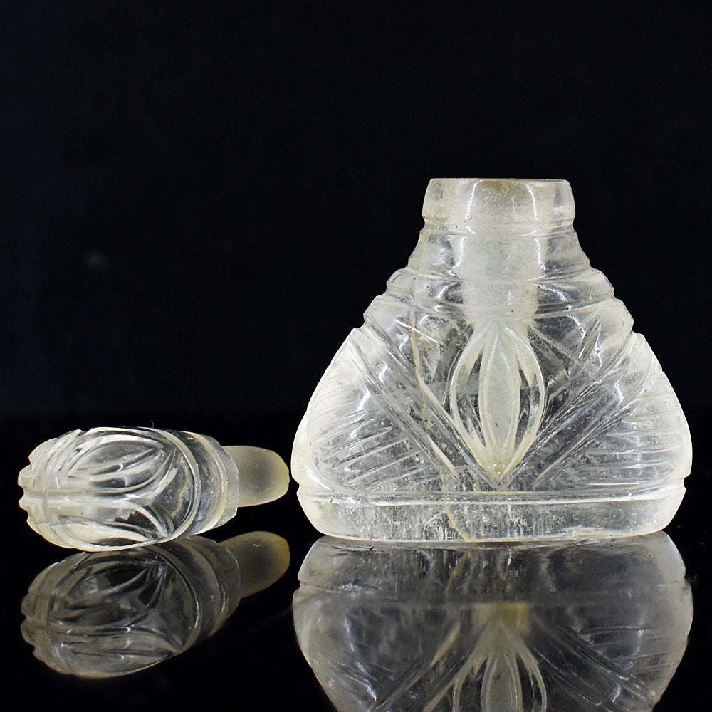 gemsmore:Artisian White Quartz  Hand Carved Genuine Crystal Gemstone Carving Perfume Bottle