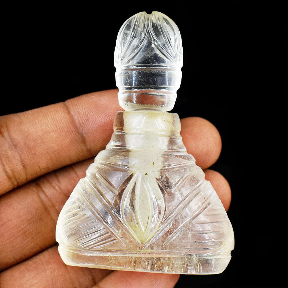 gemsmore:Artisian White Quartz  Hand Carved Genuine Crystal Gemstone Carving Perfume Bottle