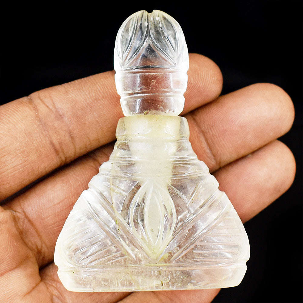 gemsmore:Artisian White Quartz  Hand Carved Genuine Crystal Gemstone Carving Perfume Bottle