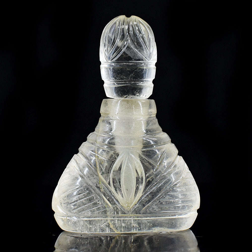 gemsmore:Artisian White Quartz  Hand Carved Genuine Crystal Gemstone Carving Perfume Bottle