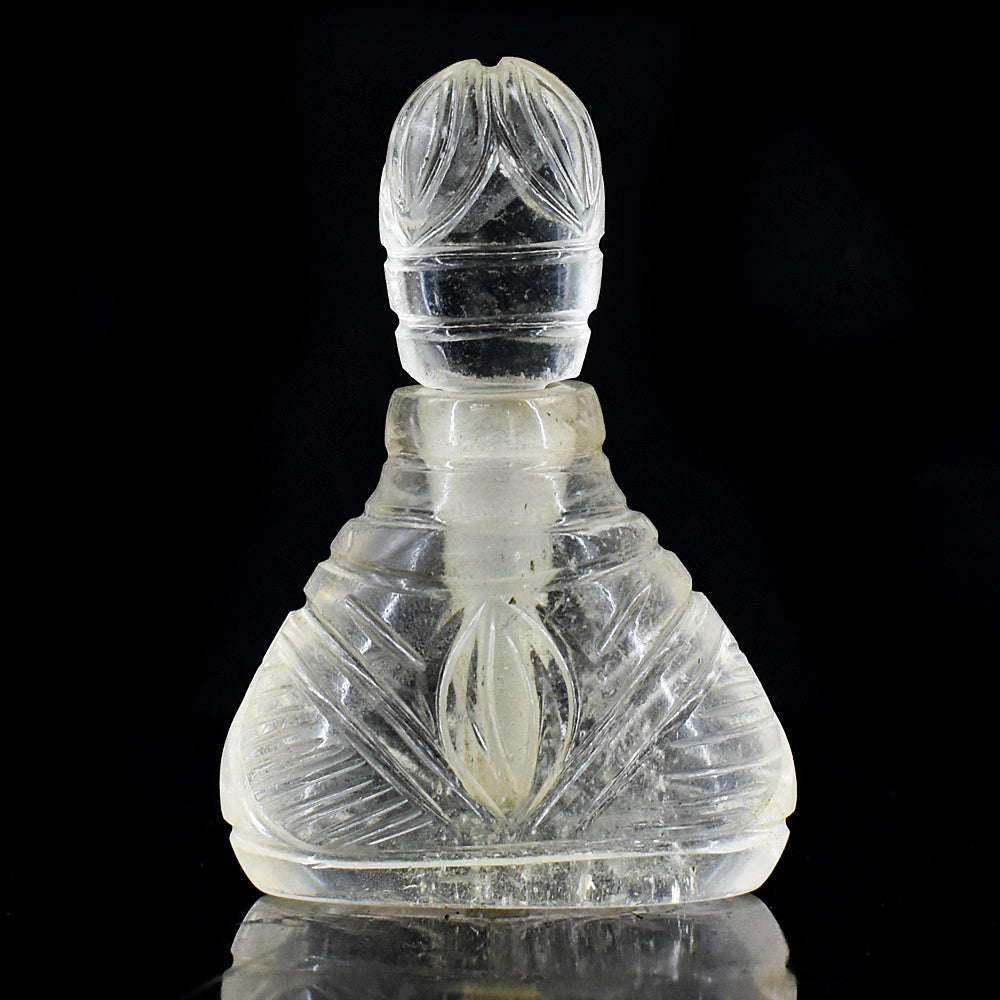 gemsmore:Artisian White Quartz  Hand Carved Genuine Crystal Gemstone Carving Perfume Bottle